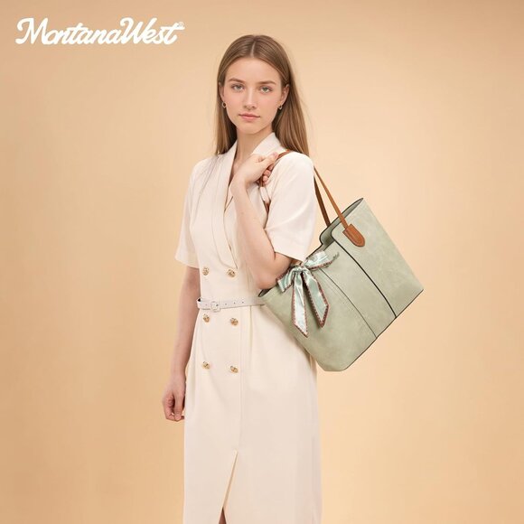 Women Pastel Green Imported Vegan Leather Medium Top Handle Satchel Tote Bags - Picture 2 of 6